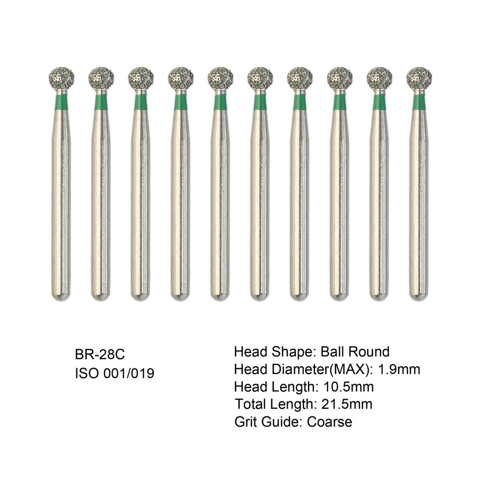 Dental Burs Diamond FG Ball Round Bur BR-28C Coarse Grit Green for High Speed
