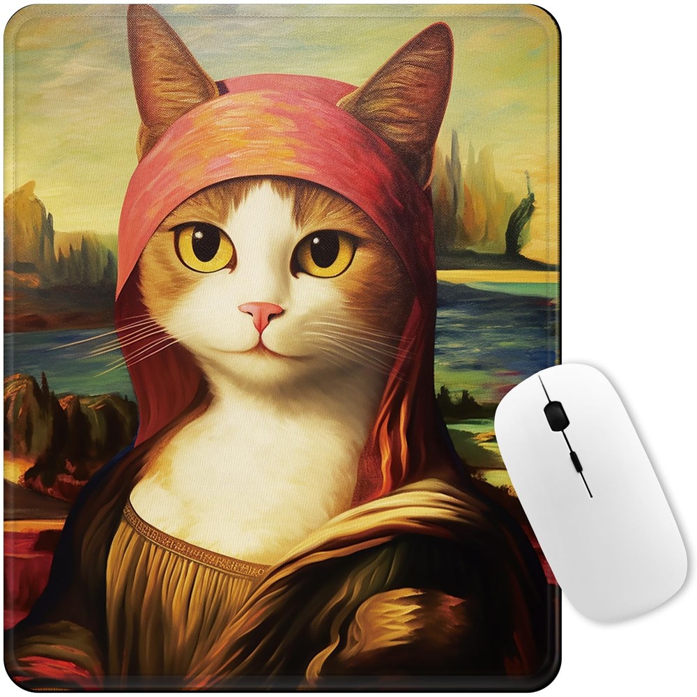 NiHome Oil Painting Mouse Pad for Work and 10.2L x 8.2W inches, Mona Lisa Cat