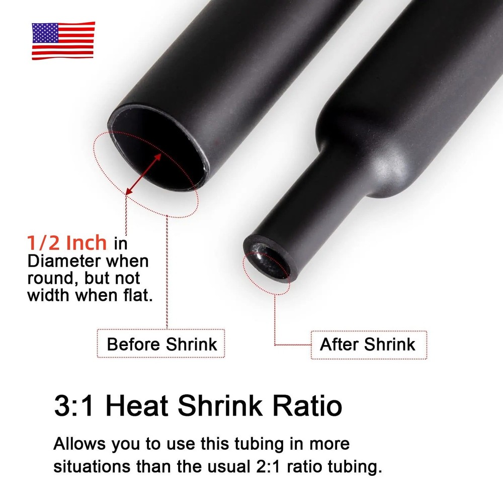 5 ft Waterproof Insulation Seal Heat Shrink Tubing 3:1, Diameter 1/2″ (12.7mm)