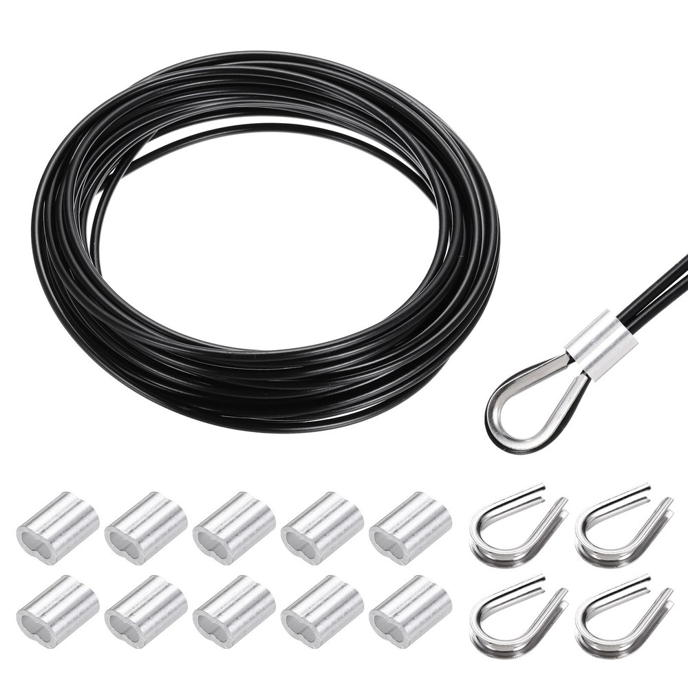 33FT 1/8″ Stainless Steel Cable Railing Kit with Sleeves Thimbles Black