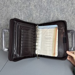 Franklin Covey Day 1 One Brown CLASSIC Planner Zips Handles 7 Rings Faux Leather