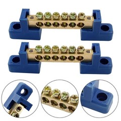 2-Pack Blue Brass Wire Screw Terminal Block – 8 Terminal Bus Bar for Marine Use