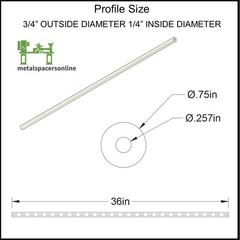 Aluminum Spacer-Tubing- 3/4″ OD x 1/4″ ID x 36″ Long–Fits M6 and 1/4″ Bolts