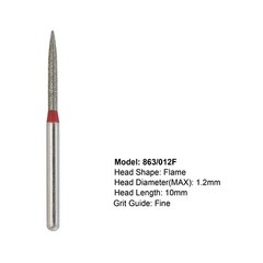 Dental Diamond Burs Flame Bur 863/012F Fine Grit Red FG for High Speed Turbine