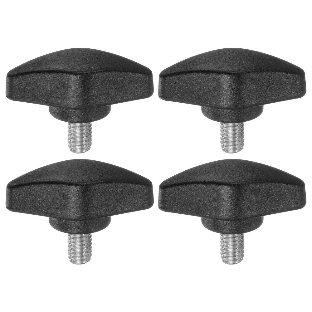 4pcs M6 x 10mm Male Thread Tee Wing Knobs Thumb Screw Clamping Knobs Grip Black