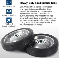 Universal Fit 5″ Flat-Free Solid Rubber Wheel Assemblies – 2-Pack, All Seasons