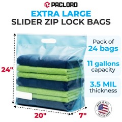 Large 24″ x 20″ Slider Zip Lock Bags – Heavy Duty 3.5 mil, 24 Pack, Easy-Slide C