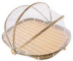 Hand Woven Bamboo Serving Basket with Removable Gauze Food Cover Lightweight