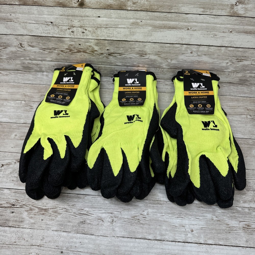 6 Pair Wells Lamont Work & Home Latex Coated Gloves Snug Knit Wrist Size: Large