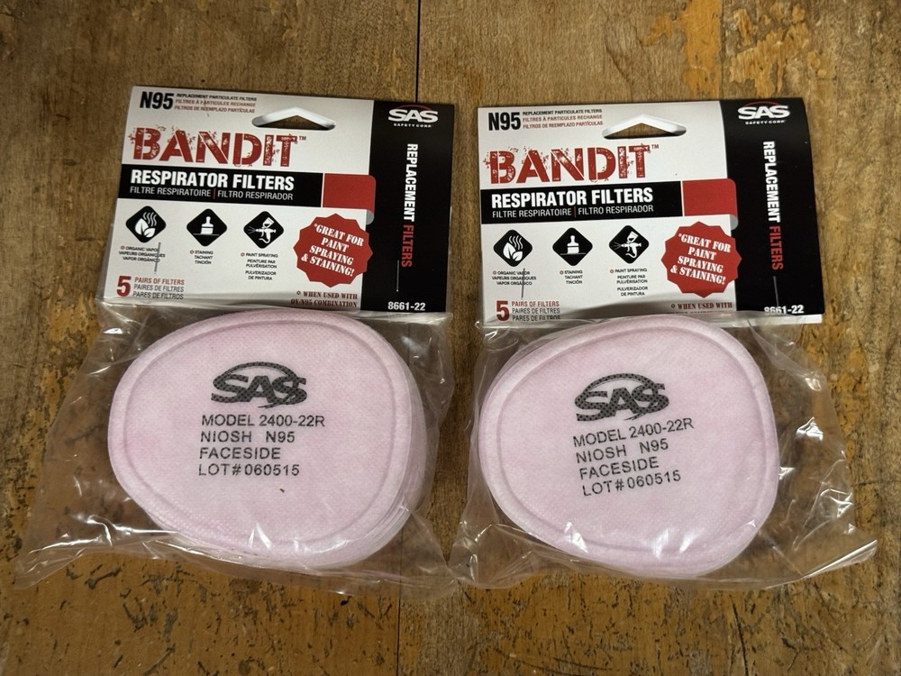 Lot Of 2 Packs SAS Safety Bandit N95 Filter Dual Cartridge Respirator 10 Pairs