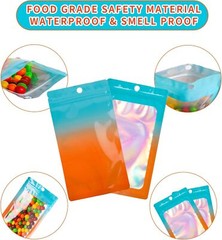 100 Holographic Mylar Foil Bags 4×6 in Smell Proof Resealable Zipper Pouch Food