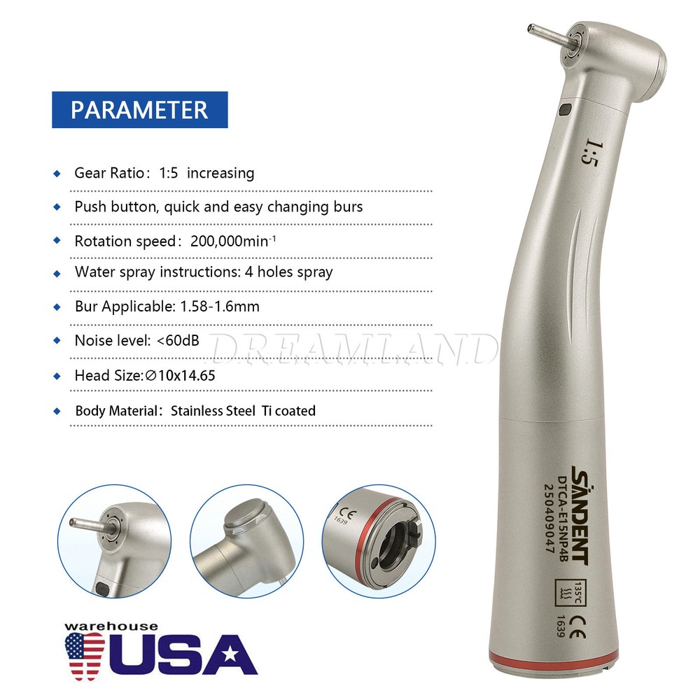 SANDENT Dental Electric Handpiece 1:5 Fiber Optic Contra Angle Standard E Type
