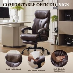 3 Soft Bags Ergonomic PU Tall Heavy Duty Executive Office Chair 500 LBS Brown