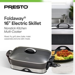 Presto Electric Foldaway Nonstick Skillet with Tempered Glass Lid, 16″, Black