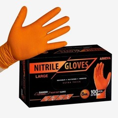 Black/Orange Nitrile Rubber Gloves 8-10 Mil Raised Diamond Texture 100 per box