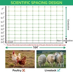 Electric Netting Fence Mesh Kit Goats Fencing 42.5″ H x 164′ L with Posts Spikes
