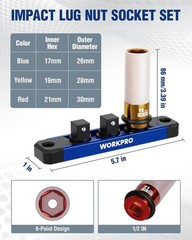 WORKPRO 3PC 1/2″ Drive Lug Nut Impact Socket Set Deep Thin Wall Socket 17-19-2mm