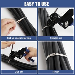 Heavy Duty Outdoor Stainless Steel Cable Tie Tool Gun Set +200pcs Metal Zip Ties