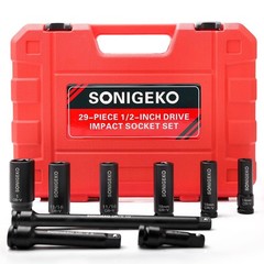 29-Piece 1/2″ Drive Impact Sockets Set, 6 Point Deep Standard SAE and Metric …