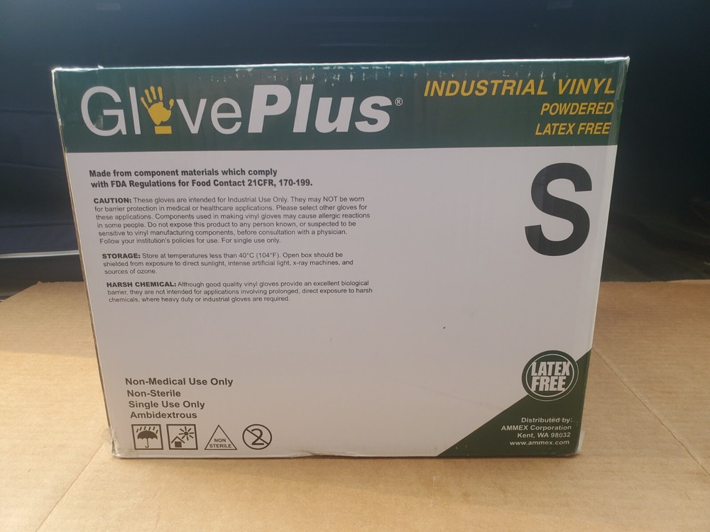 10packs/100 GlovePlus Small Clear Vinyl Disposable 4 mil Industrial Powdered Glo