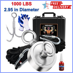 1000LBS Fishing Magnet Kit Force Rope Carabiner Heavy Duty 65FT Rope with Case