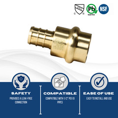 25 Pieces 1/2″ Press x Pex Coupling, 1/2″ Press Fit coupling, Lead Free Brass