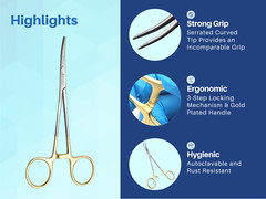 Artery Forceps 6″ Curved Hemostat Mosquitoes Gold Plated Handle ARTMAN