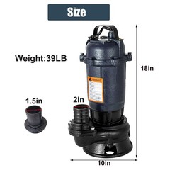 2HP Submersible Sump Pump 1500W Cast Iron Sewage Pump 6498GPH w/26ft Cord 110V