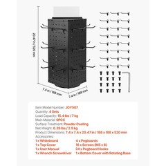 Rotating Pegboard Display 4-Sided Spinning Peg Board Display with 24 Hooks Black