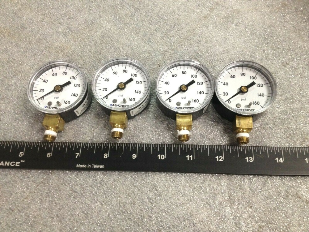 Lot of 4 Ashcroft 0-160 Psi Bottom Mount 2″ Face 595-07 Pressure Gauges 160psi