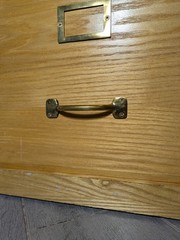 Vintage Industrial Mission Style Oak Wood Filing File Cabinet 2 Drawer Brass N54