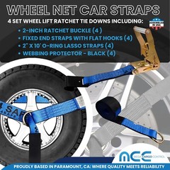 USA 4 Pack 2″ x10′ Side Mount Wheel Net Tie Down Ratchet w/Flat Hook Lasso Strap