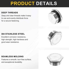 HARFINGTON 304 Stainless Steel Pipe Plug Fitting M27x1.5 M27x1.5, Silver