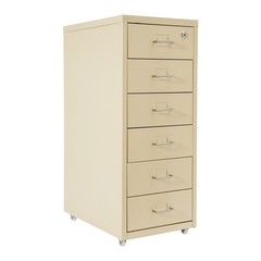 6 Drawer Beige Vertical Metal File Cabinet with Lock and Rolling Wheels for Home