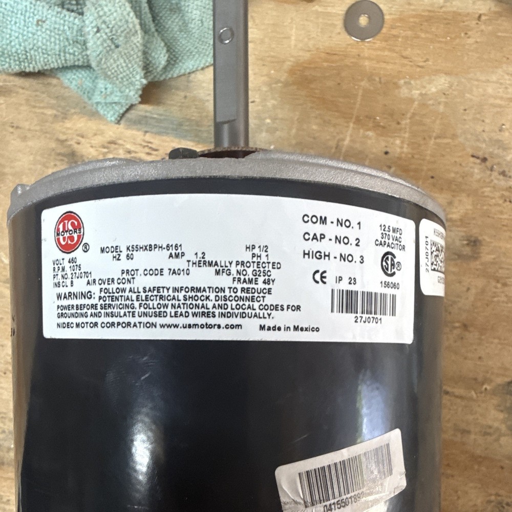 U.S. Motors K55HXBPH-6161 460V 1-Phase HVAC Fan Motor 460 CFM 1.2A