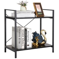 2-Shelf Durable Bookcase Steel Frame Bookrack Mini Retro Display Bookshelf Black