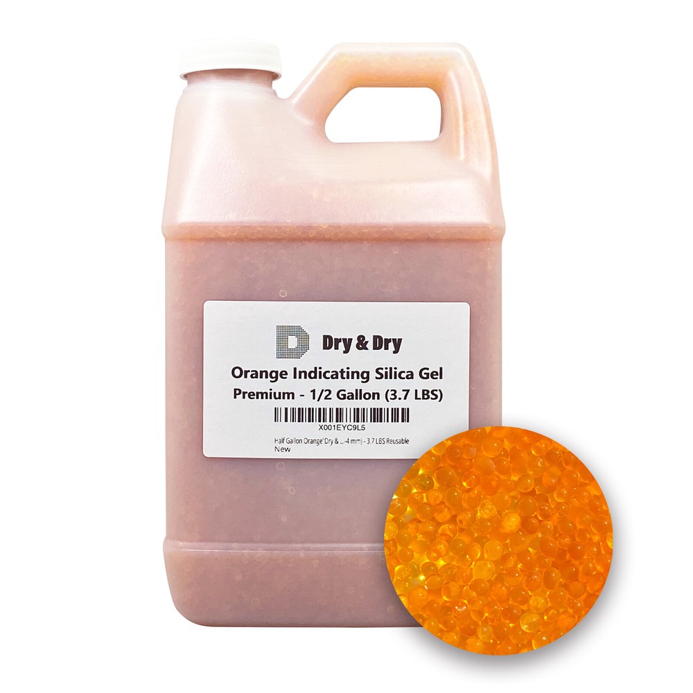 1/2 Gallon(3.7 LBS) “Dry&Dry”Premium Orange Indicating Silica Gel Desiccant Bead