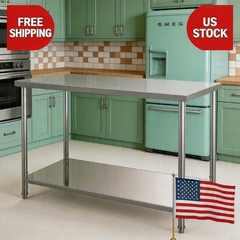 Heavy Duty 2-Tier Stainless Steel Commercial Prep Table 48″x24″x35″ Undershelf
