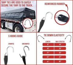50 Box Of 21″ Natural Rubber Tarp Tie Down Straps Trailer Bungee S Crimped Hook