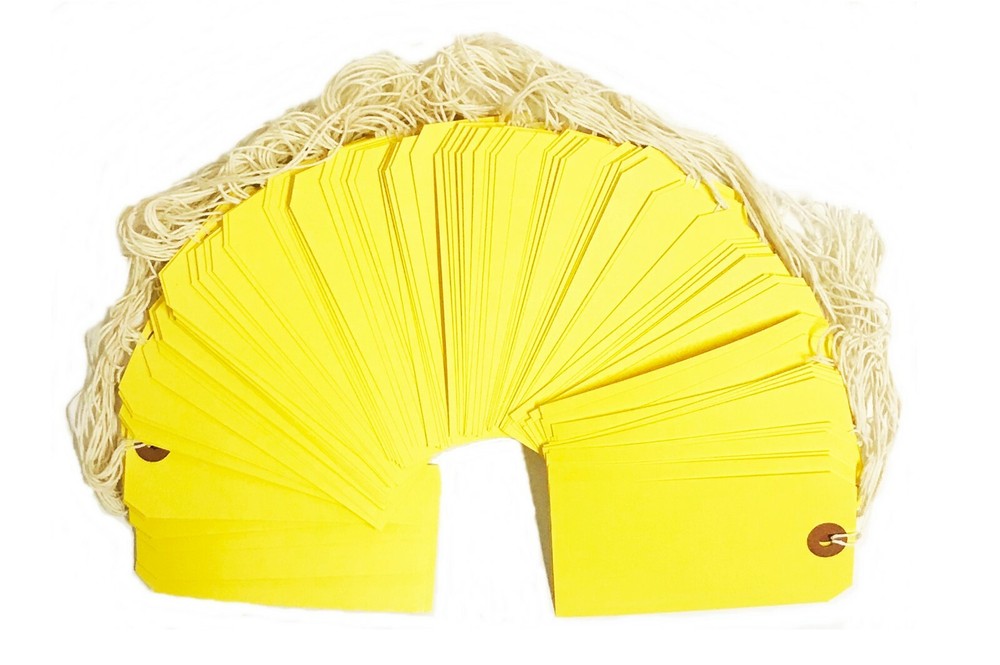100 Yellow Tags 4 3/4″ x 2 3/8″ Size 5 Inventory Shipping Hang Tag with String