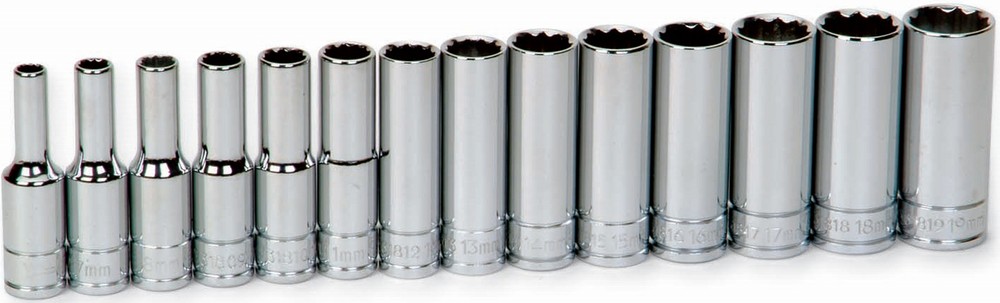 3/8″ Drive Metric Deep 12pt Set 14pc Supertorque Sockets Clip Rail 6mm – 19mm