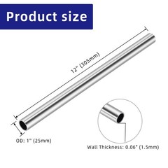 1 Inch (25mm) OD Round Metal Pipe, 304 Stainless Steel Tubing, 1″ OD, Silver