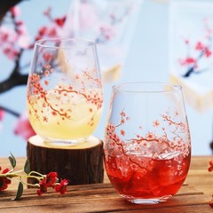 2 Pack 17oz Cherry Blossom Stemless Wine Glasses Floral Drinking Glasses Cherry