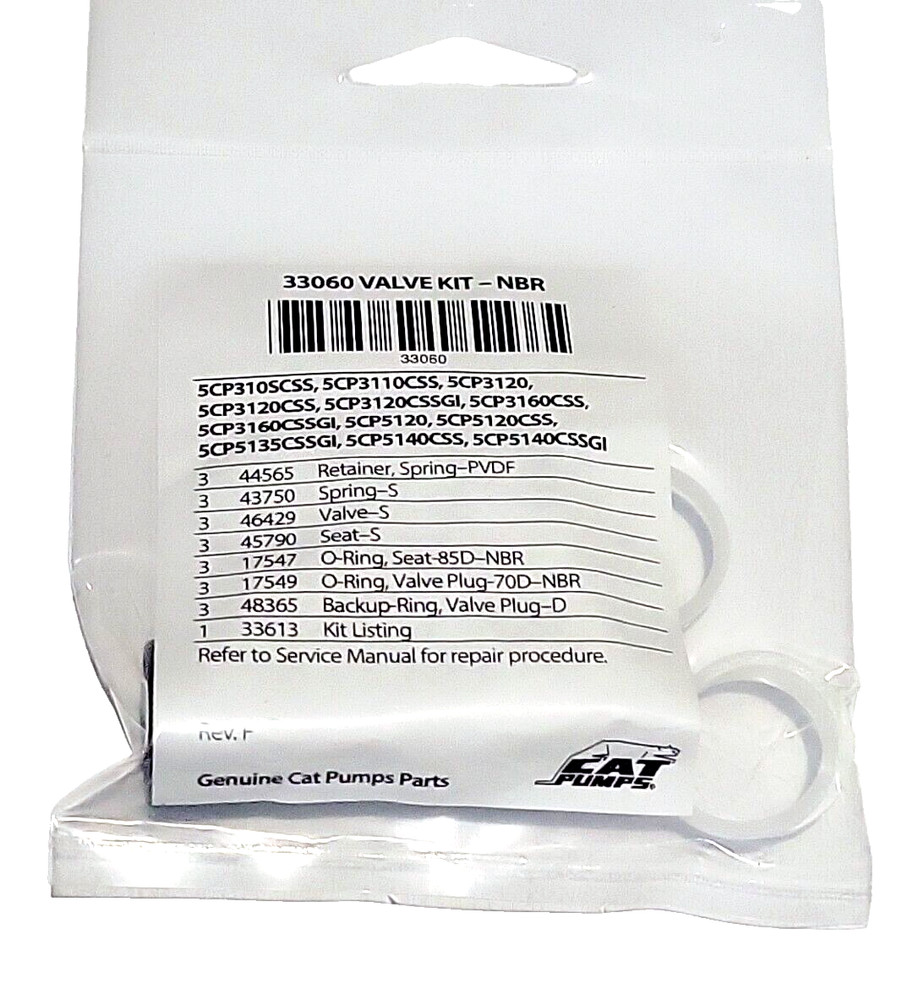 Cat Pumps 33060 VALVE KIT OEM for 5CP3120 – 5CP5120- 5CP5140 BE