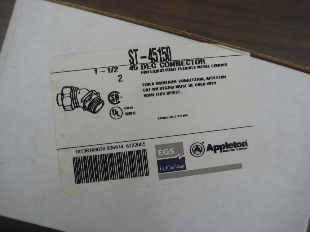 APPLETON 1-1/2″ X 45 DEGREE CONNECTORS ST-45150 BOX OF 2