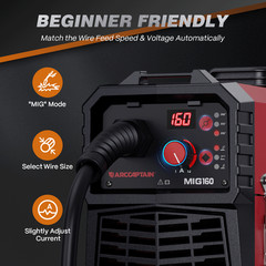 ARCCAPTAIN 160A MIG Welder 110V 220V 4 in 1 Welding Machine Gas MIG Gasless MIG