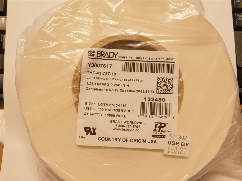 10000 Brady THT-43-727-10 3″ Core 2mil Polimide Circuit Board Ultratemp Labels