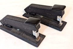 2 Vintage Bostitch Textured Black Metal Staplers Made in USA