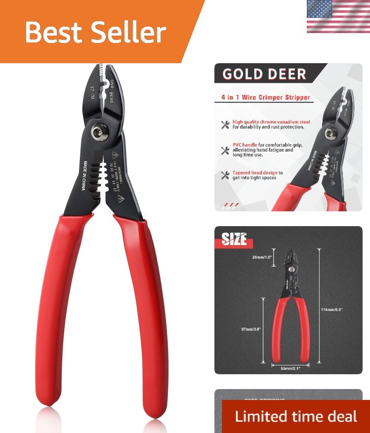 Ergonomic Wire Stripping Tool 7 Inch – Anti-Rust Crimping Pliers for 12-20 AWG