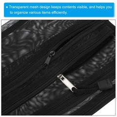 6Pcs Mesh Zipper Bags, B6 Travel Cases Nylon Makeup Pouches, Black